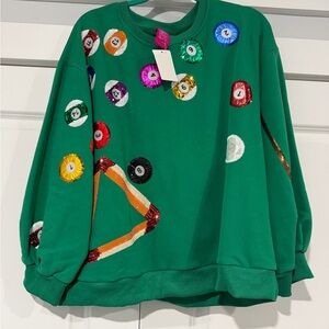 Queen of sparkles Green Sweatshirt with Colorful Billiard Ball Design